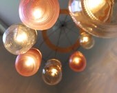Pretty in Pink - Mason Jar Chandelier Hanging Light Fixture - Spiral Waterfall Rustic Mason Jar Wedding Lighting - BootsNGus Lamp Design