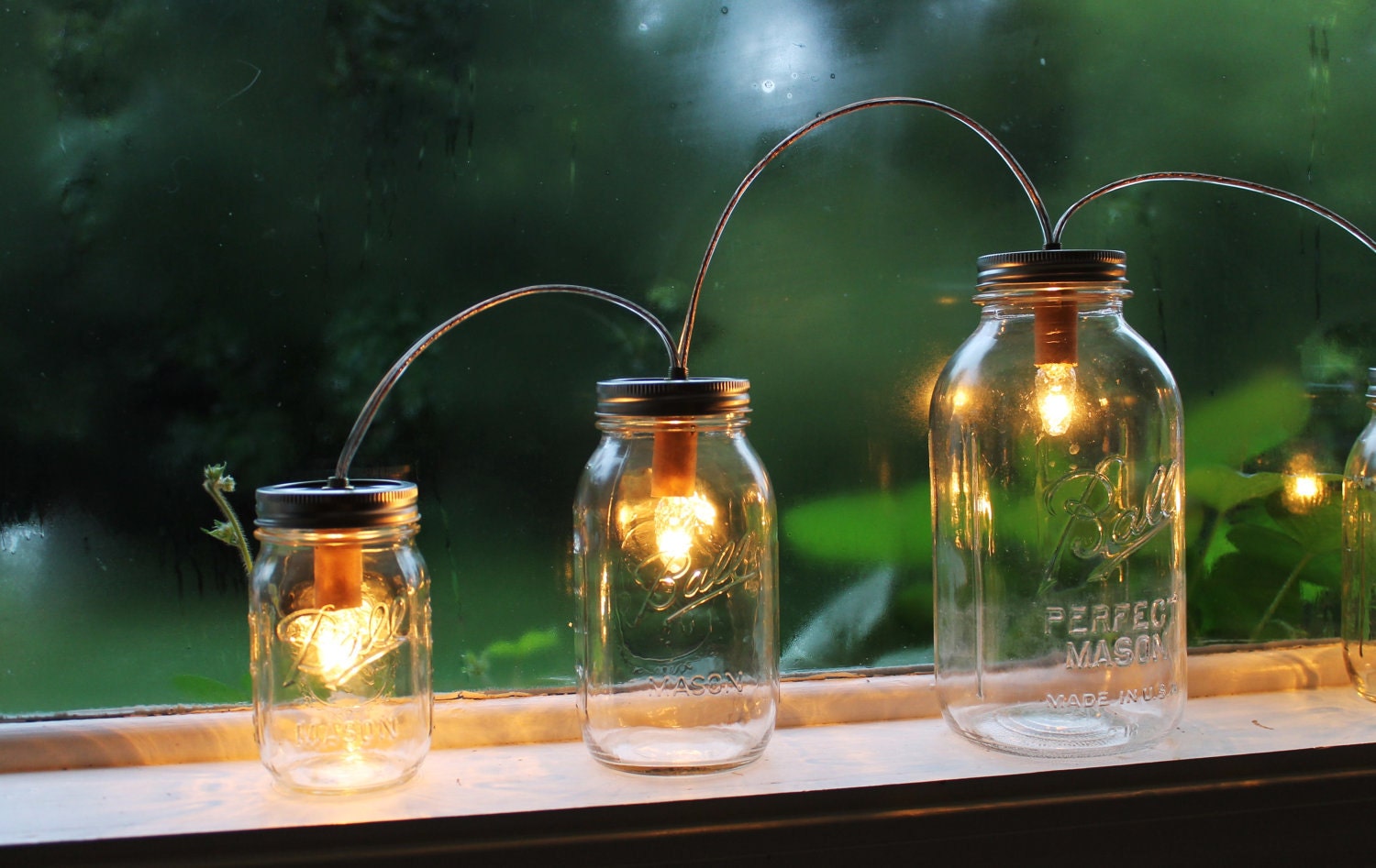 Mason Jar Lights - Banner Style - Modern Industrial Rustic Farmhouse - Handrcrafted Upcycled BootsNGus Lighting Fixture