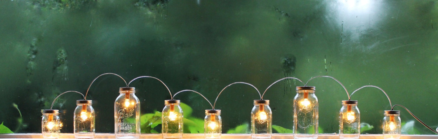 Mason Jar Lights - Banner Style - Modern Industrial Rustic Farmhouse - Handrcrafted Upcycled BootsNGus Lighting Fixture