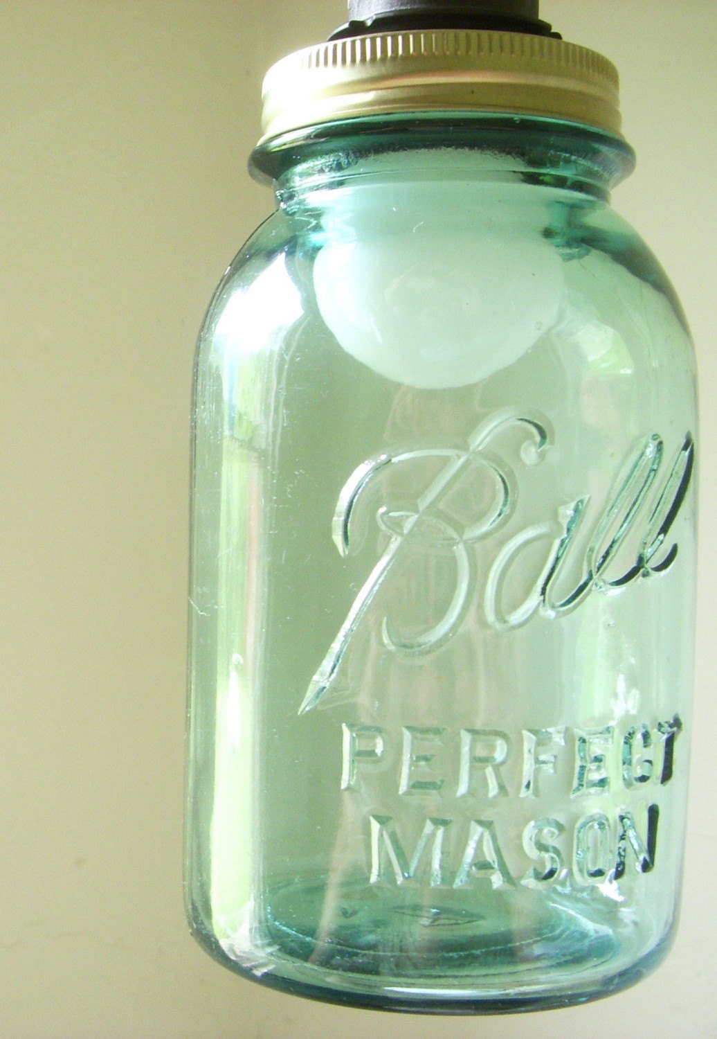 UpCycled ReCycled QUART SIZED ART Blue BALL Mason Jar Catch A FireFly Hanging Pendant Lighting Fixture