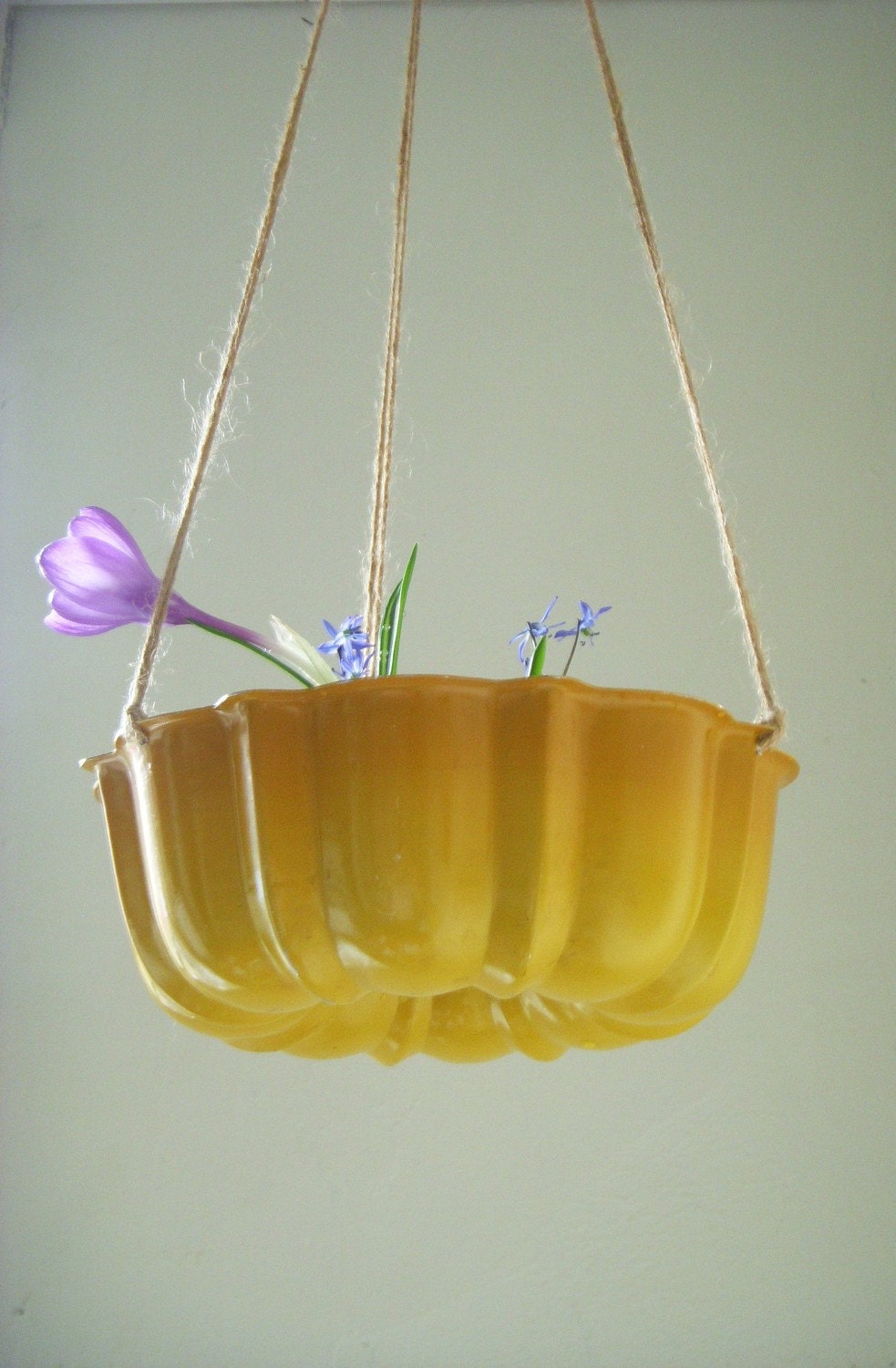 Spring Splendor Summer Squash Yellow Hanging Fresh Fruit - Vegetables - Decrotive Basket - Planter - UpCycled ReCycled Tin Bundt Cake Pan - April Showers - May Flowers
