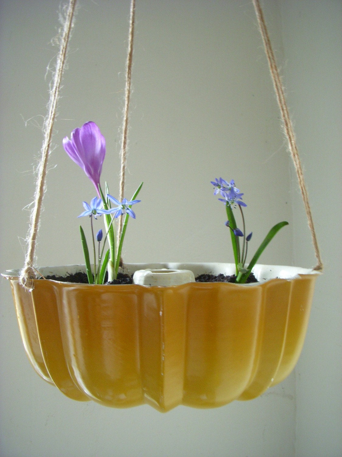 Spring Splendor Summer Squash Yellow Hanging Fresh Fruit - Vegetables - Decrotive Basket - Planter - UpCycled ReCycled Tin Bundt Cake Pan - April Showers - May Flowers