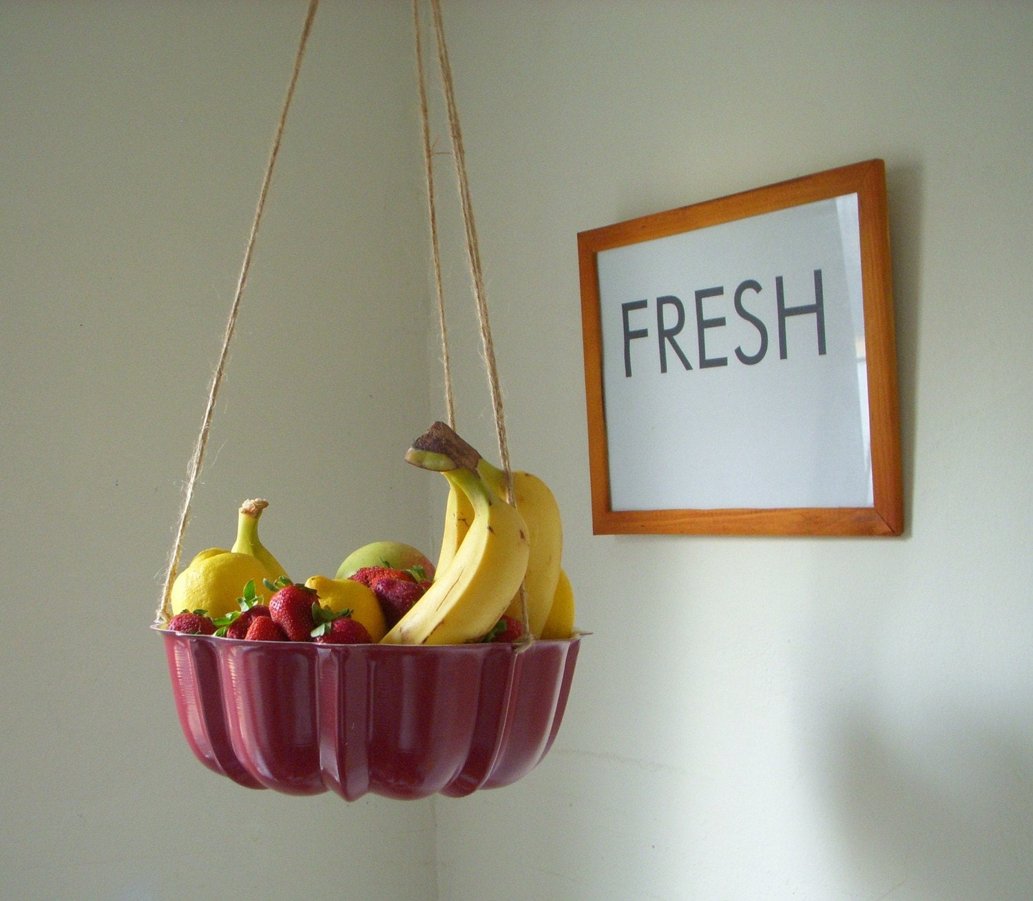 Spring Splendor Summer Rich Red Apples Hanging Fresh Fruit - Vegetables - Decrotive Basket - Planter - UpCycled ReCycled Tin Bundt Cake Pan - April Showers - May Flowers