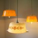 Summer Sunlight Butterfly Gold Pattern Pyrex Pendant Lights - UpCycled ReCycled Hanging Lighting Fixture - Set of 3 Reclaimed Mixing Bowl Light