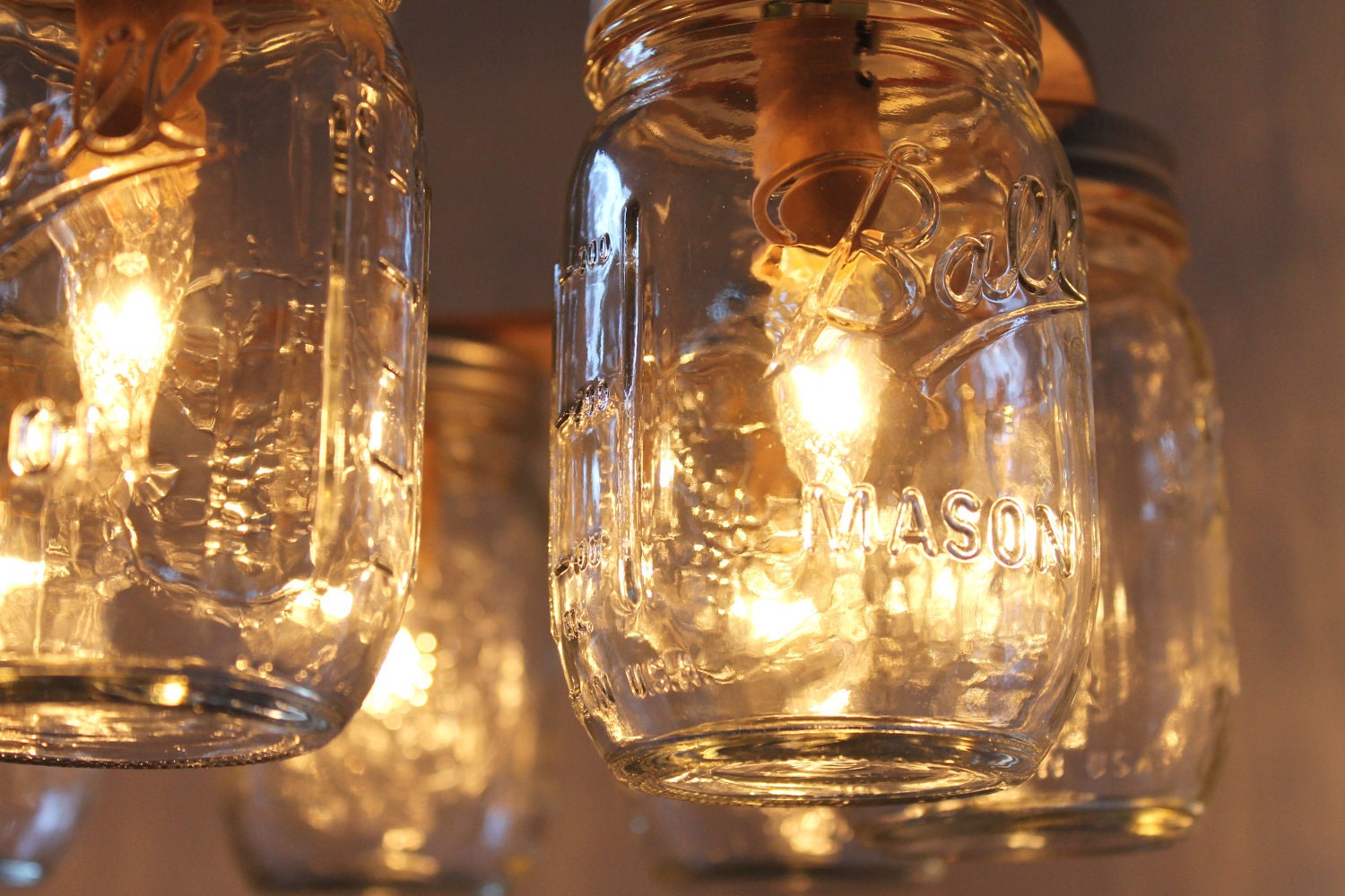 WAGON WHEEL Mason Jar Chandelier - Mason Jar Light - Industiral Swag - Handcrafted Upcycled BootsNGus Hanging Pendant Lighting Fixture