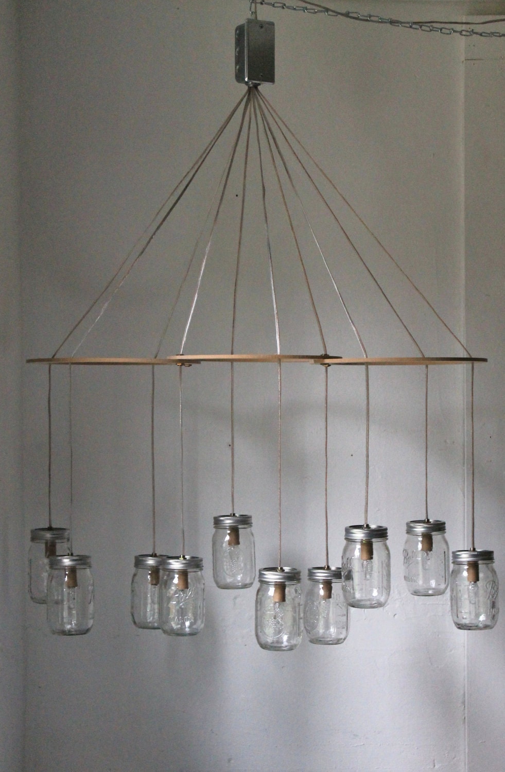 Mason Jar Chandelier - Mason Jar Light - Canopy Style Large Swag Light - BootsNGus Lamp Design - Hanging Pendant Lighting Fixture