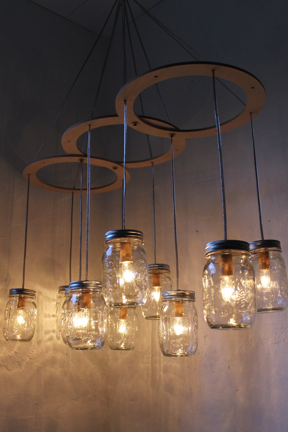 Mason Jar Chandelier - Mason Jar Light - Canopy Style Large Swag Light - BootsNGus Lamp Design - Hanging Pendant Lighting Fixture