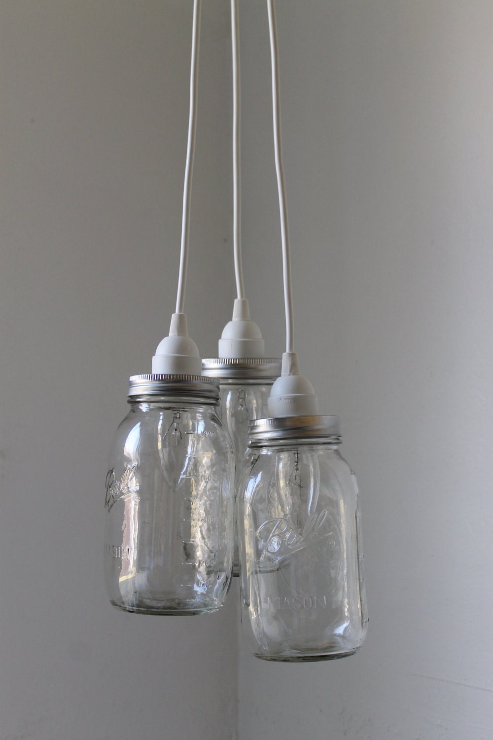 Summertime Charm Mason Jar Chandelier - Three Ball Mason Jar Hanging Pendant Chandelier Cluster Light - UpCycled BootsNGus Lighting Fixture