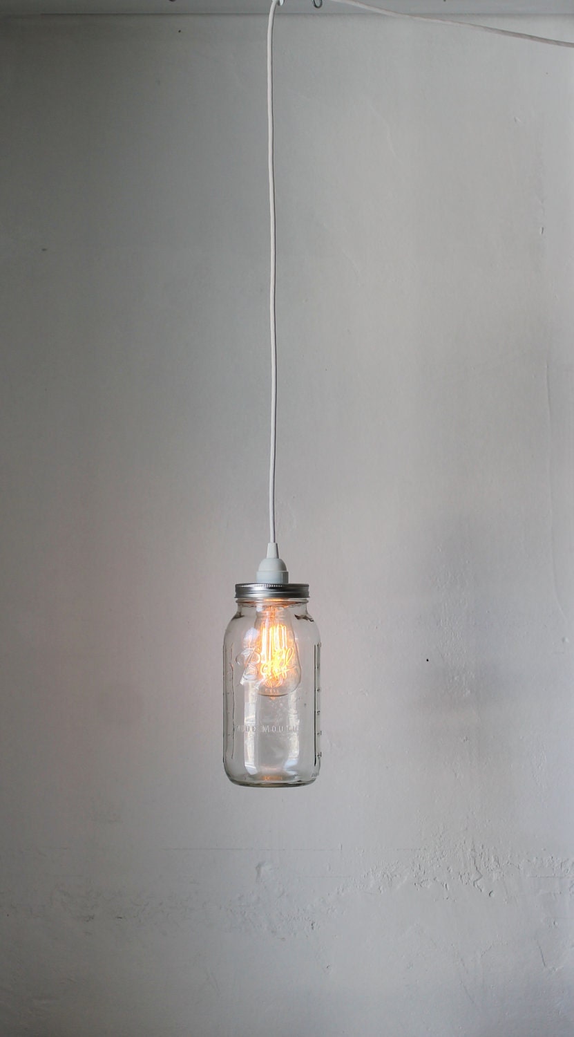 Half Gallon Mason Jar Light Ball Mason Jar Pendant Table Top Light - Dual Purpose UpCycled BootsNGus Lighting Fixture