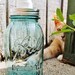 Mason Jar Light - Aqua Ocean Blue Sea Glass Modern Industrial Swag Lamp - Handcrafted Upcycled BootsNGus Hanging Pendant Lighting Fixture