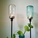 Set of 2 Sapphire Blue and Clear Mason Jar Table Top Lamps - Rustic Industrial Lighting Fixtures - Upcycled BootsNGus Light Design