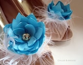 DENA Blue and feathers swedding or special occasions shoe clips (Set of Two)