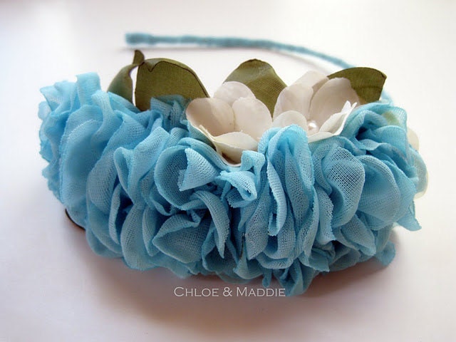 LEONORA Handmade Aqua floral rosette flower headband for weddings, special occasions, gifts for her (Ready to Ship)