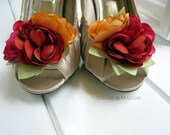 Orange tangelo tangerine and fuschia handmade flower bouquet shoe clips. VITA. (Ready to ship)