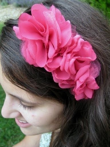 ANGELA Shocking Pink Chiffon with Tulle Rosettes Fascinator Headband for Weddings, special occasion, homecoming, Bridesmaids