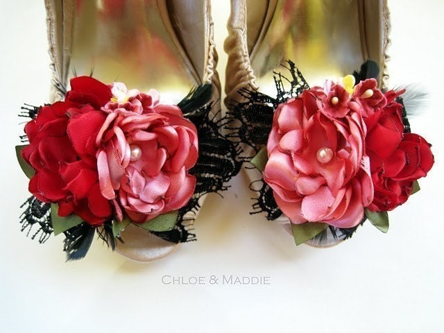 SAVANNAH Handmade Floral bouquet shoe clips, boudoir, weddings, special occasions