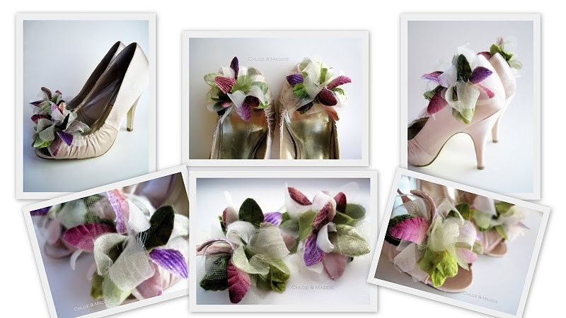 Reserved for Lindsey JOSEPHINA silk and velvet floral fronds shoe clips, For weddings, Photography prop, special occasions