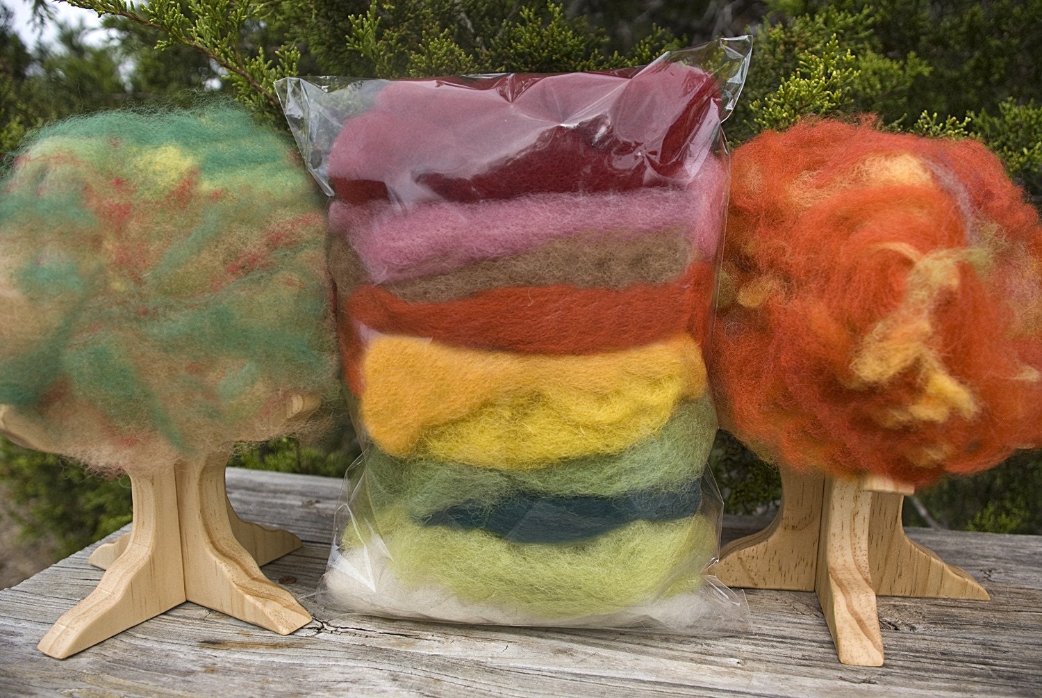 Wool Fleece in Seasonal Colors for Decorating Wooden Tree