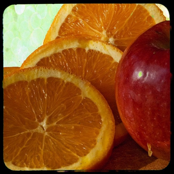 Still Life Photo, Fine art print, ttv photograph, fresh juicy orange, red apple, 8x8 Food Photography