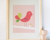 8x10 Fancy Bird - Strawberry - Kids Wall Art