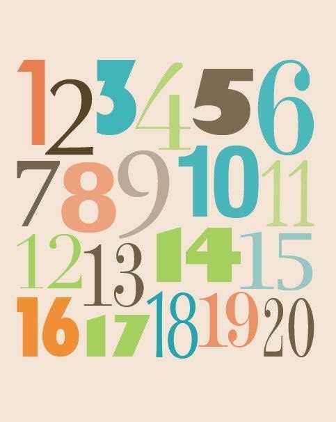 8x10 Count to 20 Print - Green/Orange - Kids Wall Art