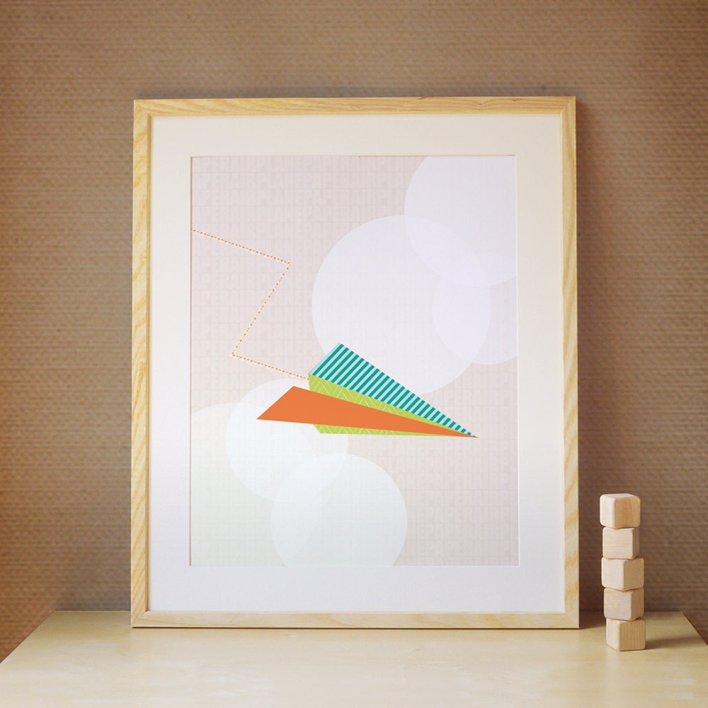 Children Art, Decor for Baby Nursery, Kids and Children Rooms. 16x20 Paper Airplane