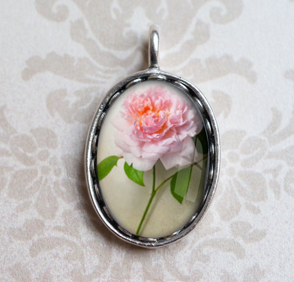 Romantic Rose Photo Pendant - Mother's Day Gift - Wearable Art - Floral Jewelry - Antique Silver Photo Charm