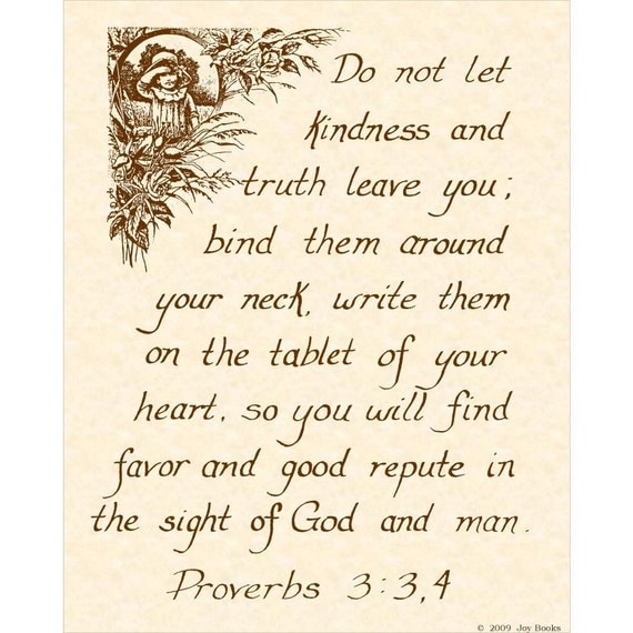 PROVERBS 3:3-4 --- 8 X 10 Calligraphy Art Print