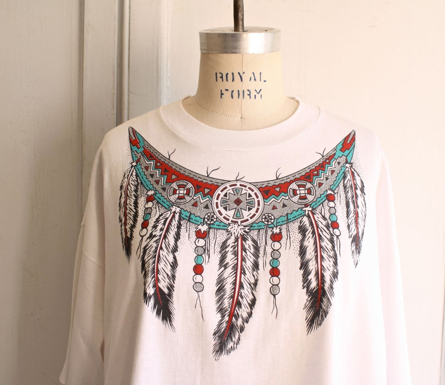 s a l e . indian headdress T shirt  feather tee large