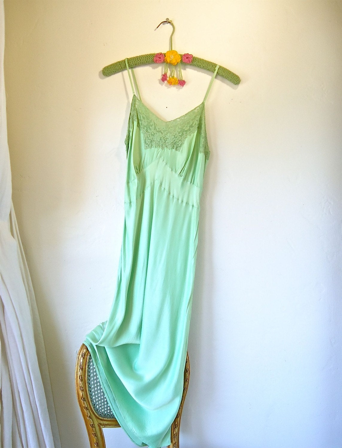 satin SEAFOAM green lace slip by bohemiennes on Etsy
