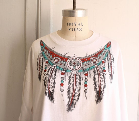 s a l e . indian headdress T shirt feather tee large