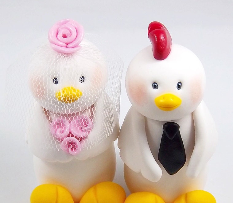 Custom Wedding Cake Topper, Rooster and Hen Couple, Personalized Figurines, Chinese Zodiac Sign, Made To Order