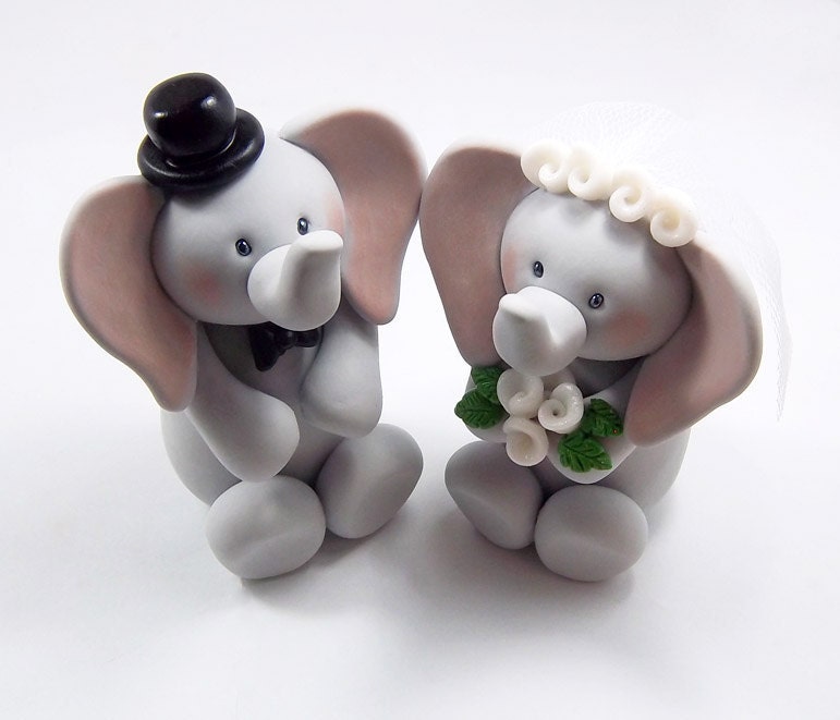 Elephants Couple, Custom Wedding Cake Topper, Personalized Figurines, Made To Order