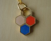 tri-colour honeycomb hexagons pendant 006- necklace
