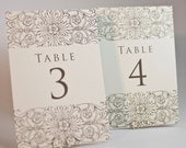 Elegant Floral Border Custom Table Numbers  -  Wedding Reception or Special Events