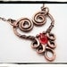 042 Copper Floating Filigree Heart  Pendant with Red Czech Teardrop no Chain