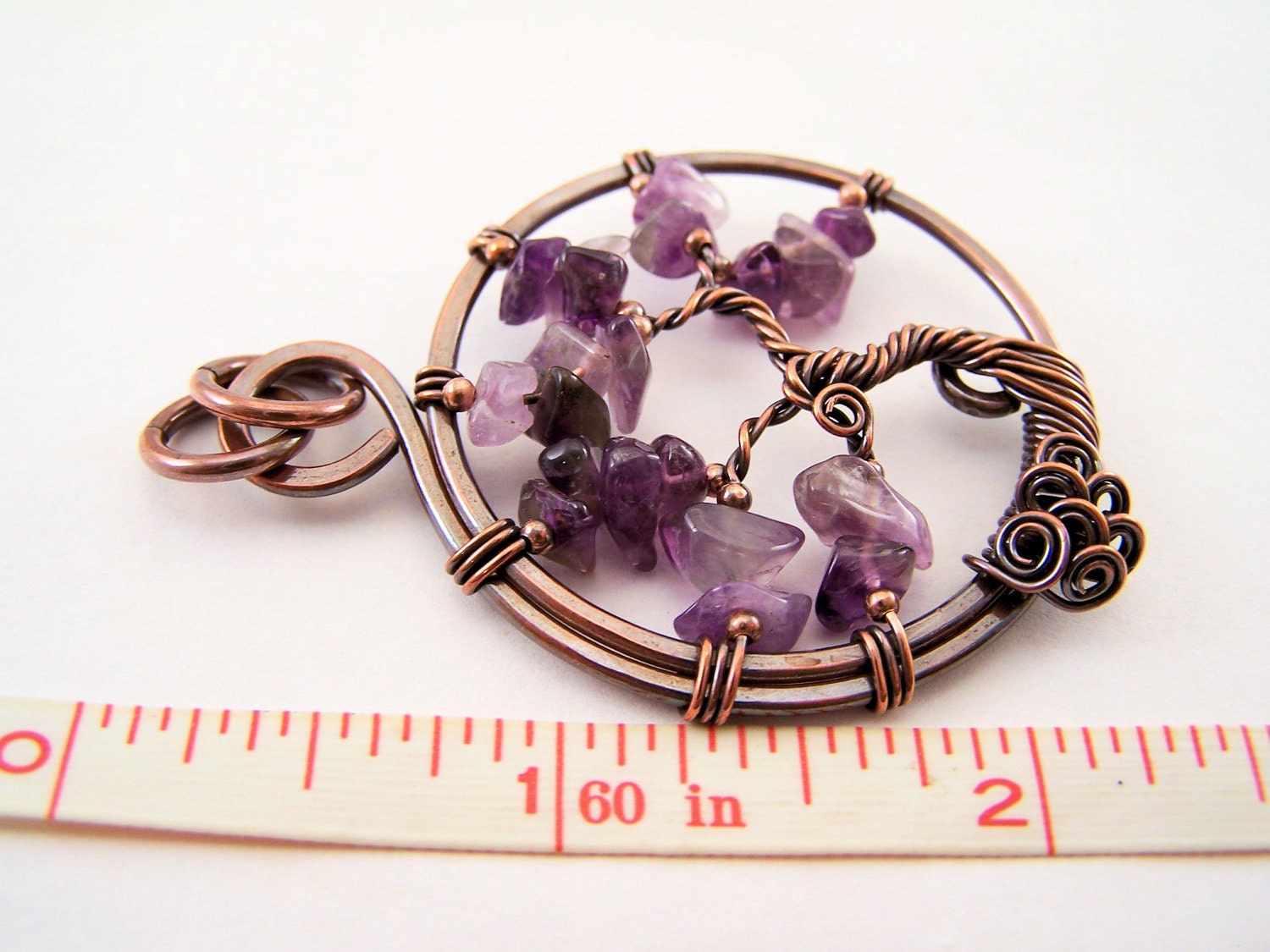 025 Purple Amethyst Sled Tree of Life Pendant Antique Copper no Chain