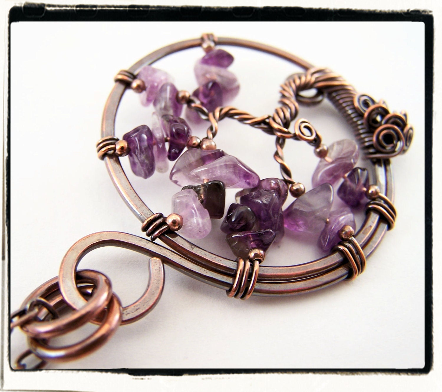 025 Purple Amethyst Sled Tree of Life Pendant Antique Copper no Chain