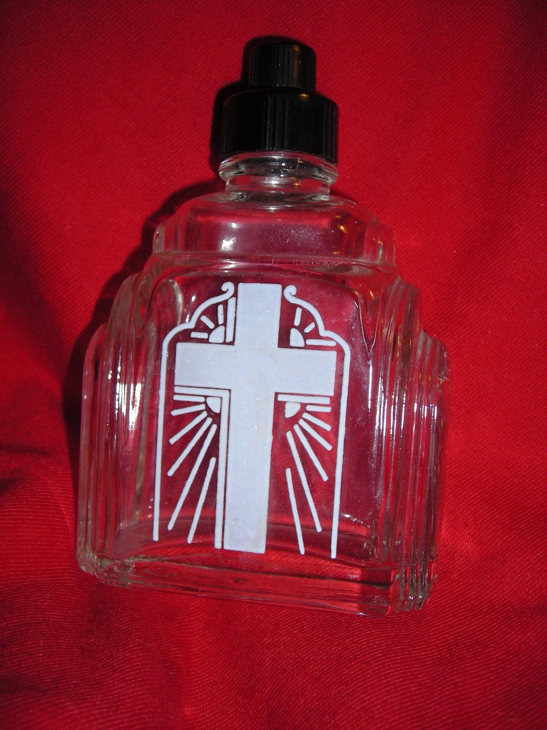 Antique Art Deco Holy Water Bottle / Clear Glass / by aquabead