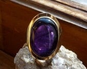 Large Deep Purple Maine Amethyst Ladies Gold Ring