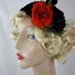 Vintage 50s Skull Hat Black Cellophane Straw w Red Rose