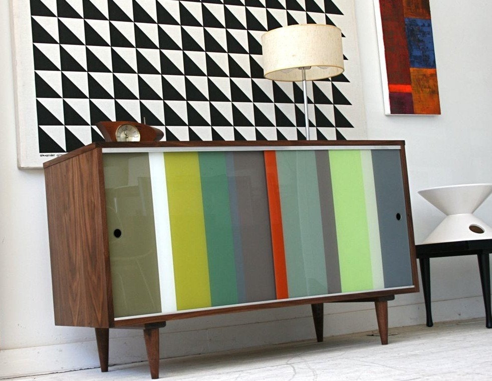 4ft Modern walnut Lucite storage credenza
