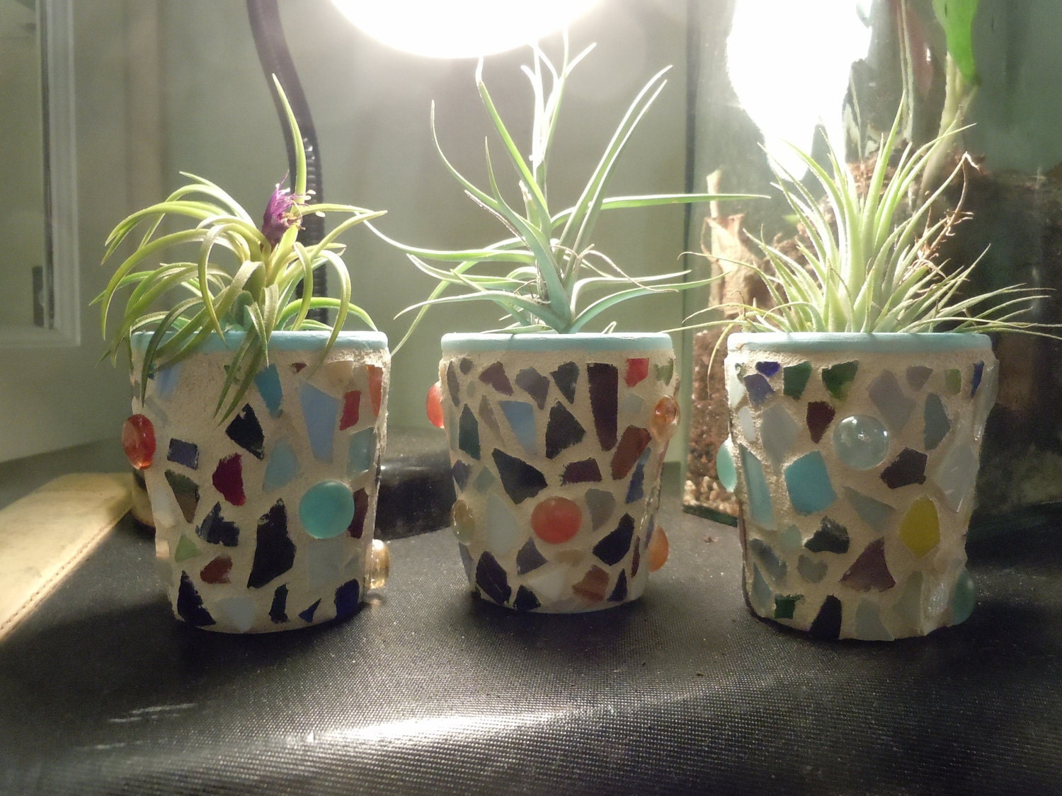 The Triplets . . . Three Teenie Tiny Little Mosaic Pots / Planters OOAK