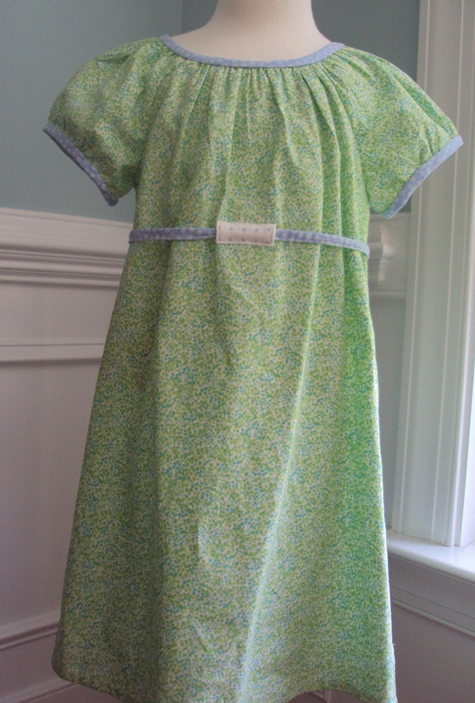 Handmade Green and Blue Liberty Fabric style day dress size 6