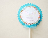 Lollipop Birthday or Baby Shower Invitation - Stripetopia Edition (Aqua Pink Orange Lime Red Purple)