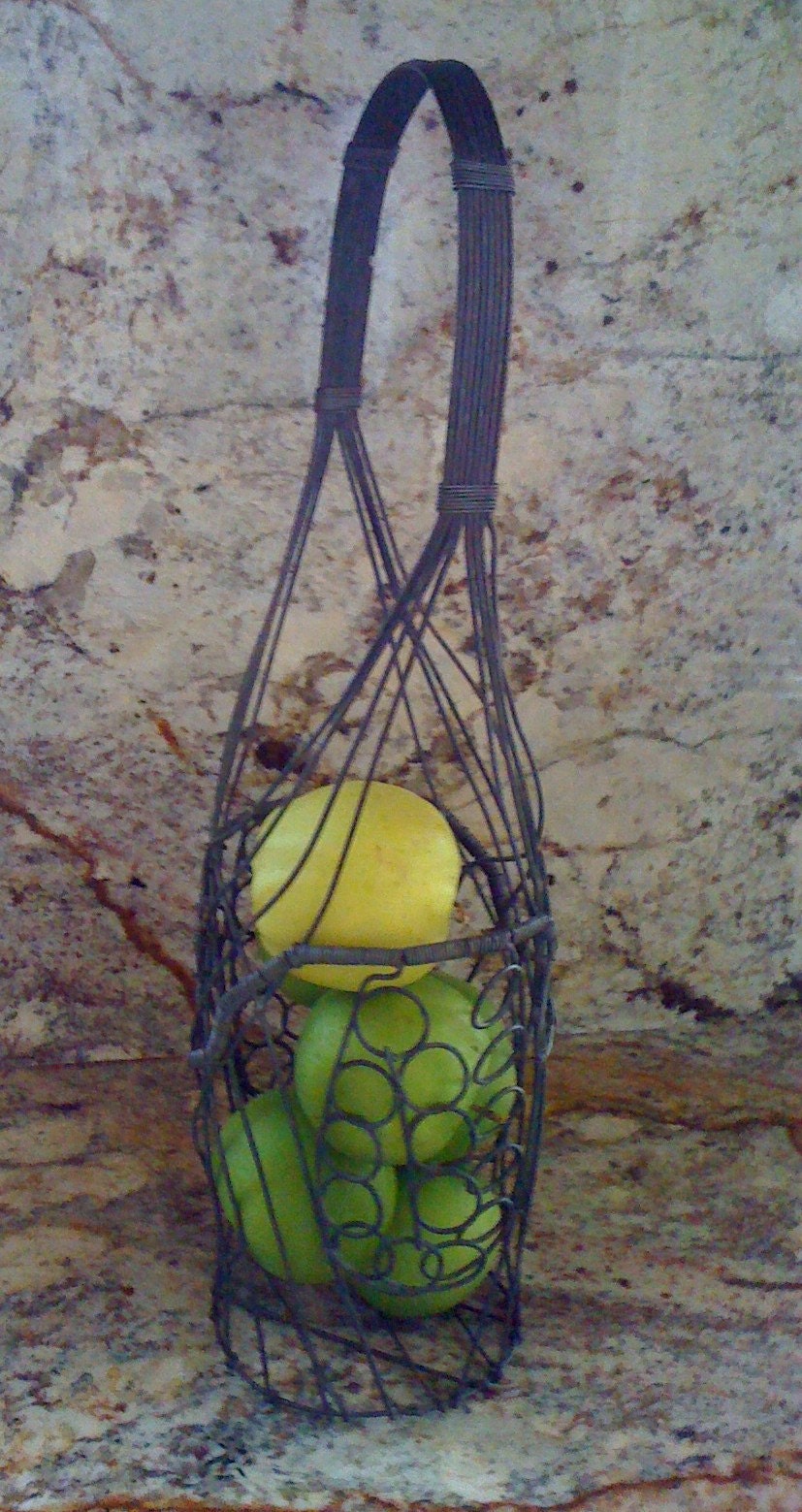 Vintage Artisan Handcrafted French Style Wire Basket with Ornate Handle/  Traditional Wire Work plus Great Gift
