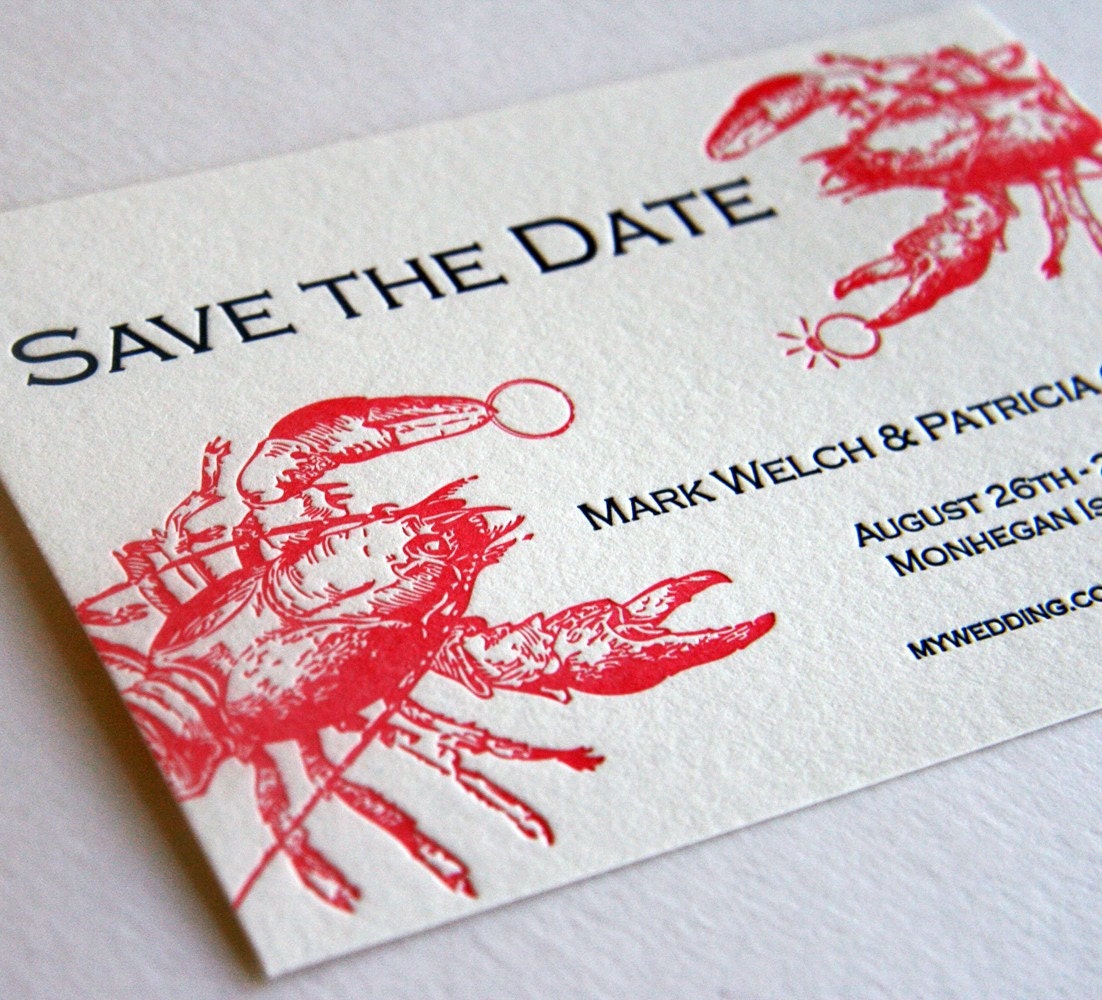 Custom Letterpress Save the Date - Lobster - destination wedding