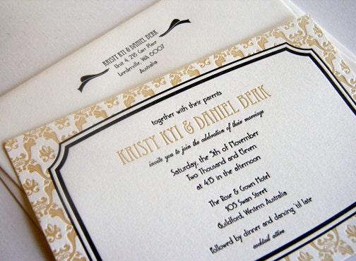 Art Deco - Custom Letterpress Wedding Invitation Set - French Vintage