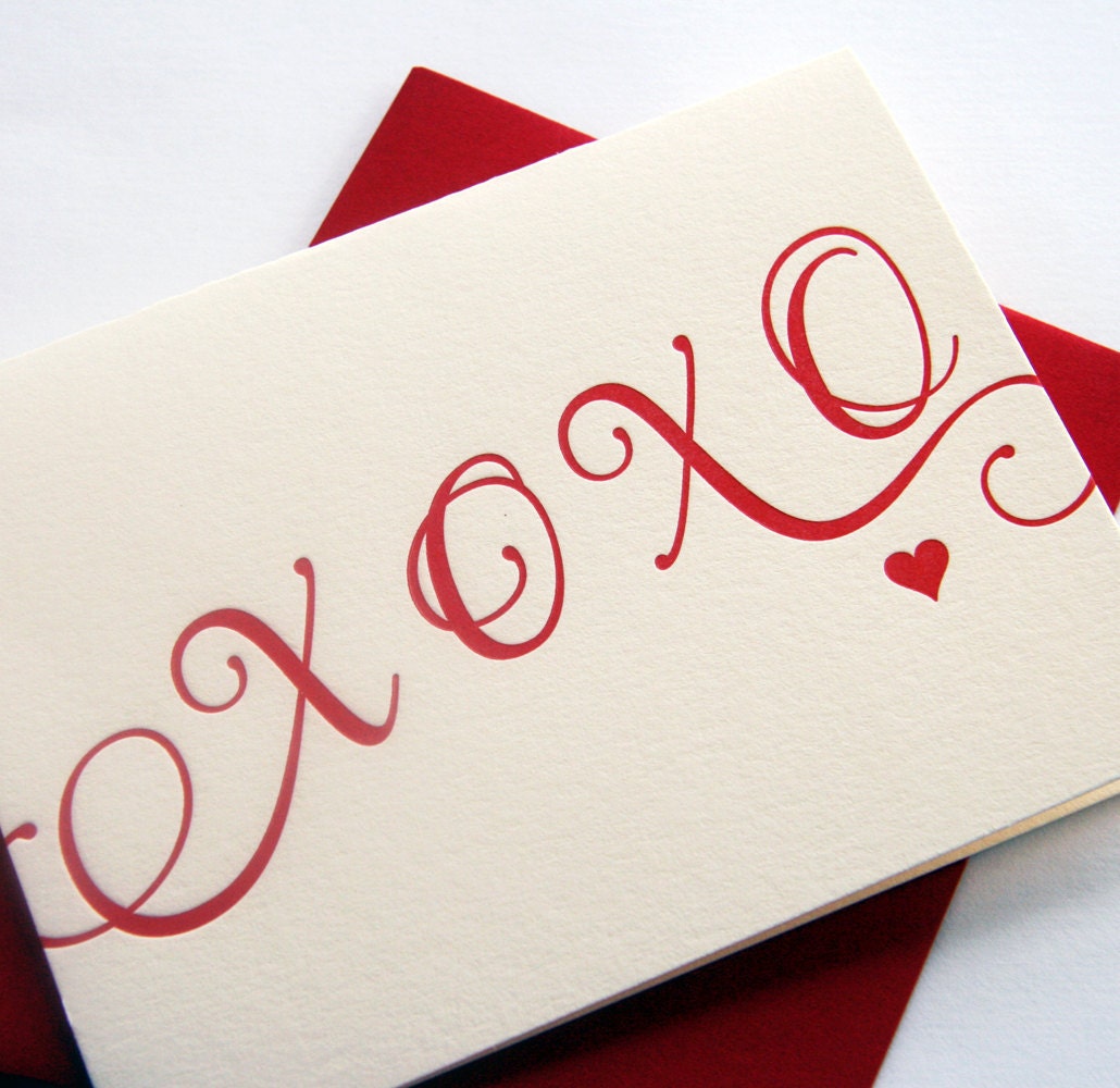 Letterpress Valentine card -  I love you. Anniversary card - XOXO