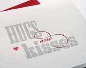 Letterpress Valentine card - I love you. Anniversary card - hugs n kisses